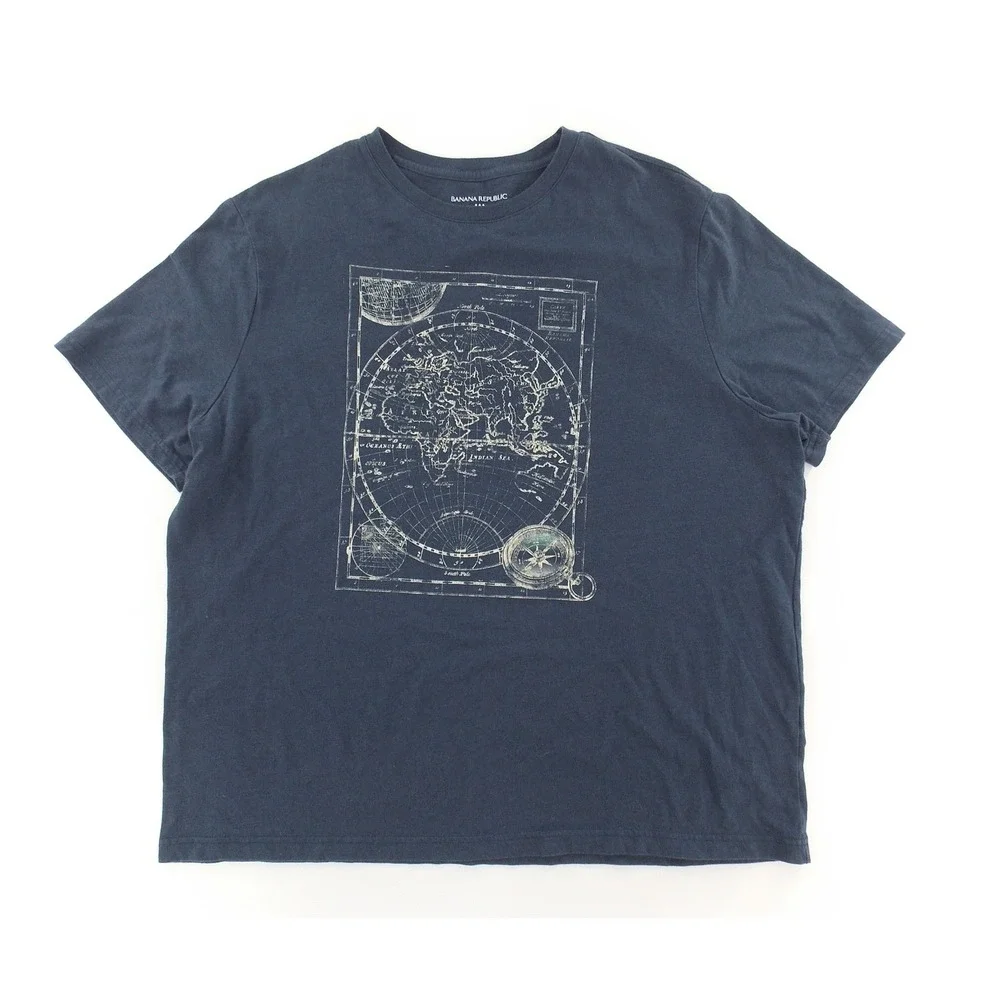 Banana Republic T Shirt Graphic World Map Print Casual Mens‎ XXL Navy Blue